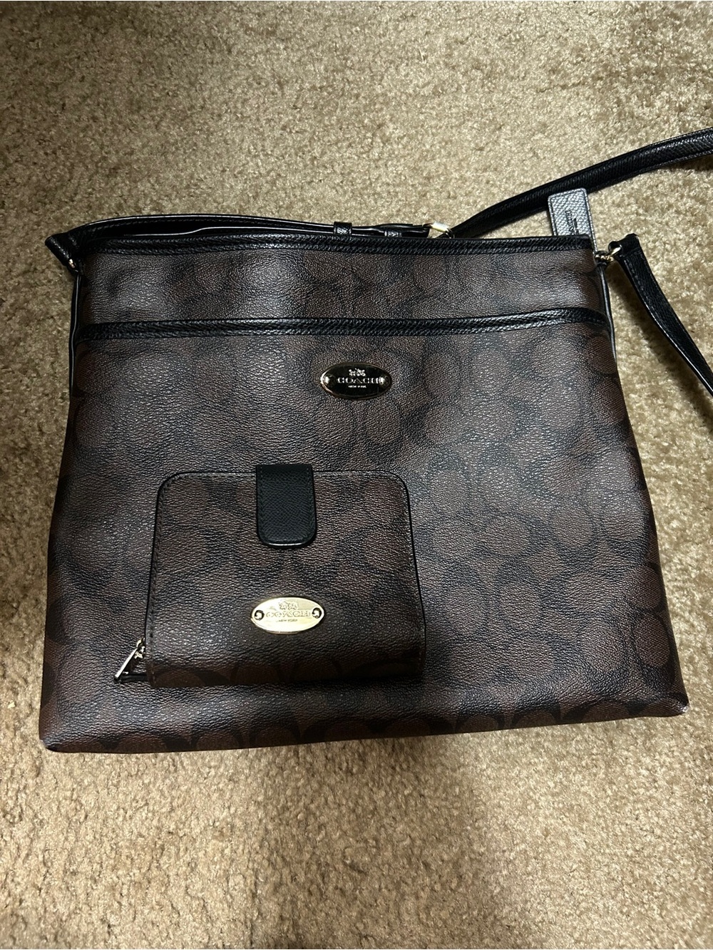 Coach Brown Signature Crossbody and matching wallet